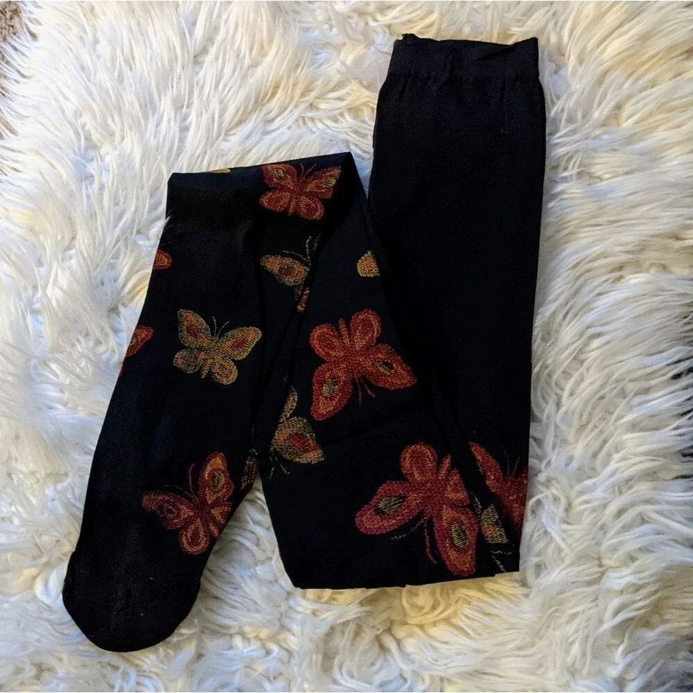 Silkona Control Top Opaque Fashion Tights with Butterfly Print S/M